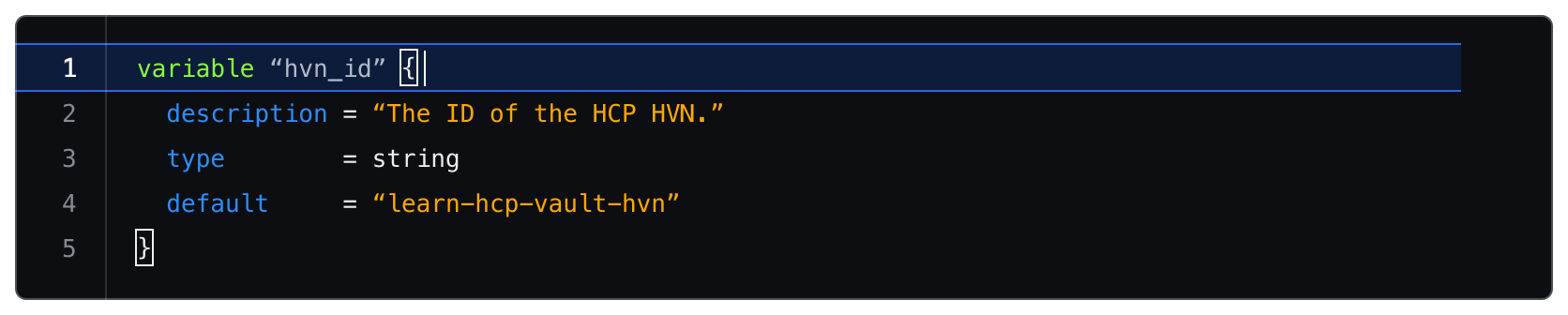 The Code Editor's line 1 is highlighted and the user's cursor is next to a bracket. That bracket and its pair are both highlighted with a white border.