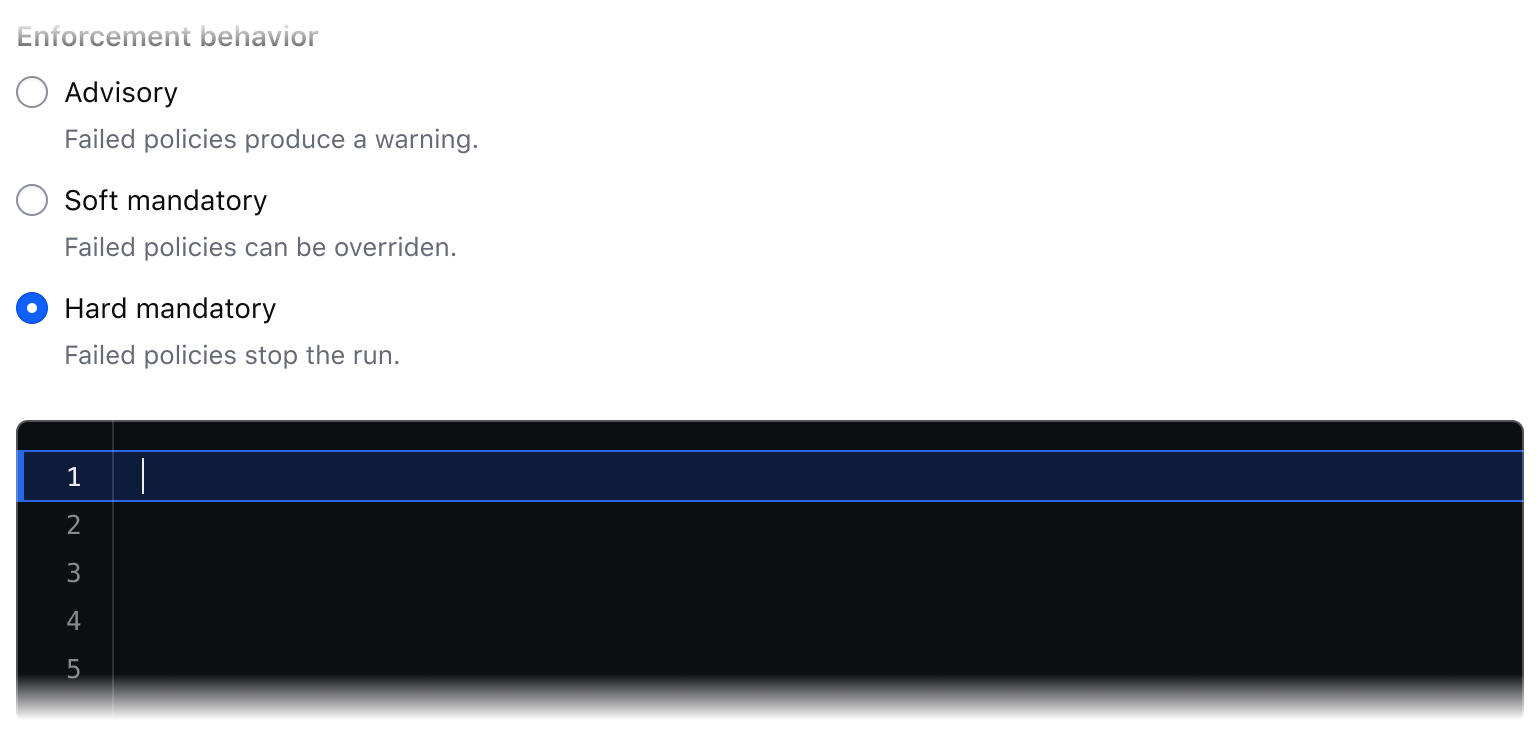 A Code Editor embedded in a form following a set of radio buttons. The Code Editor has no title labelling it.